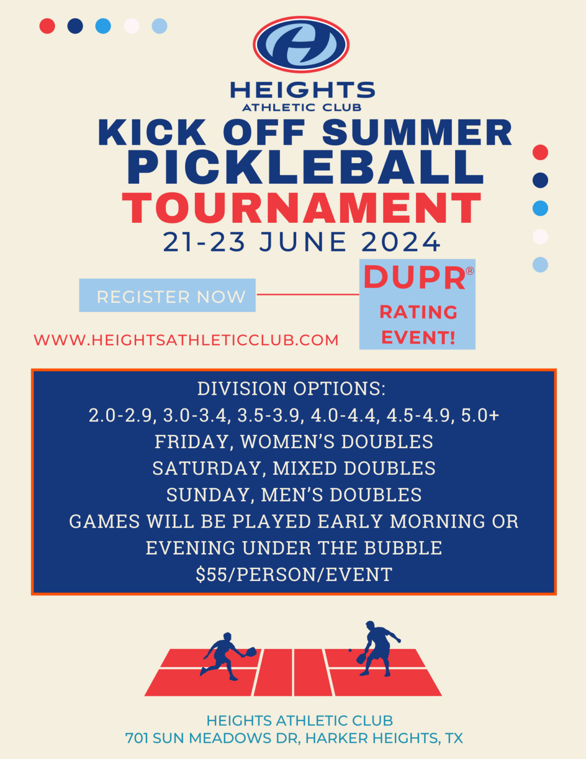 Heights Summer Kickoff 2024 Pickleball Tournament Swish Tournaments