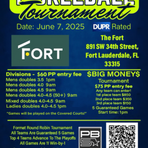 Rudolph Pickleball Tournaments at THE FORT! – Sponsored by PB5star!