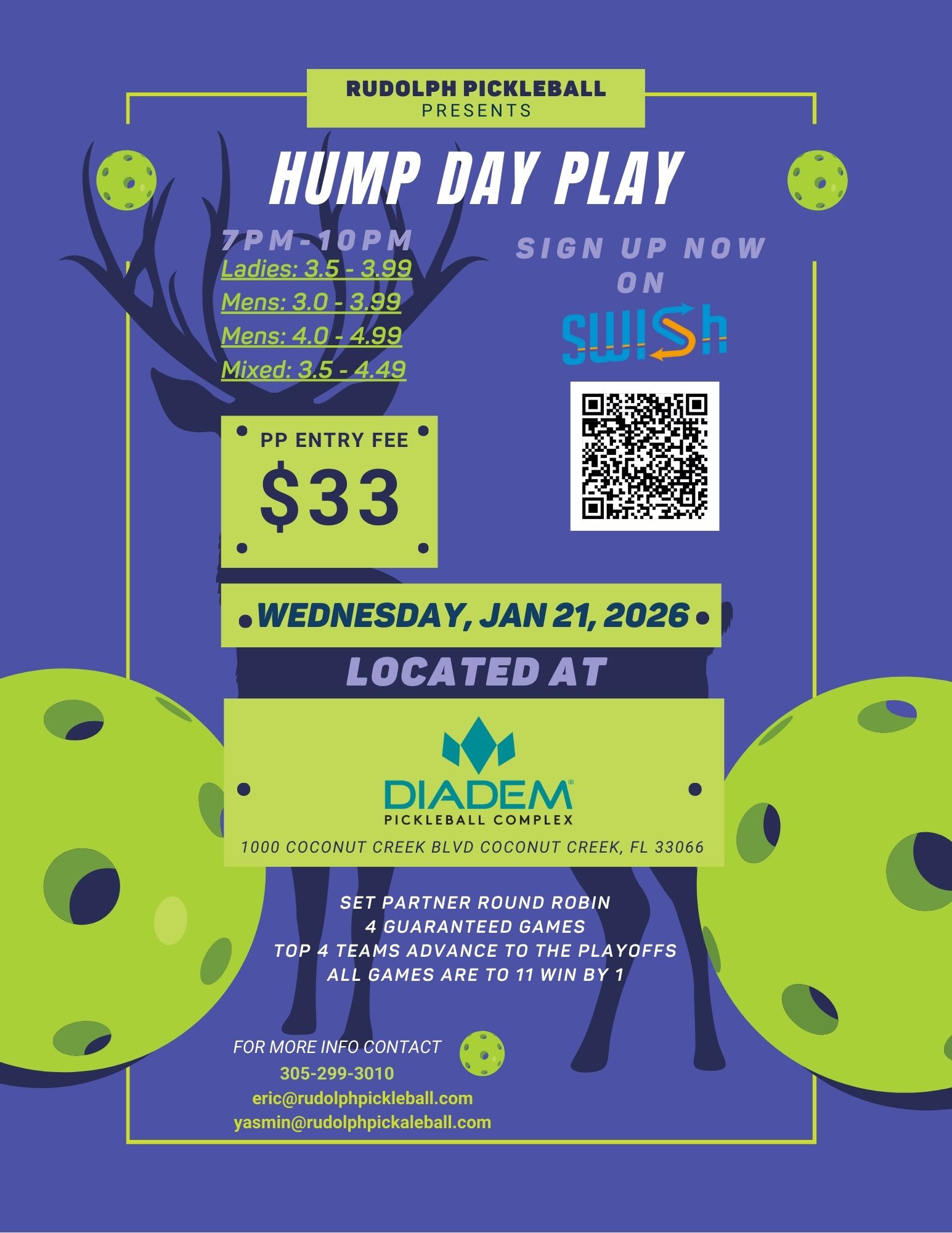 Rudolph Pickleball Hump Day Tournament – DUPR Rated at Diadem Pickleball Complex