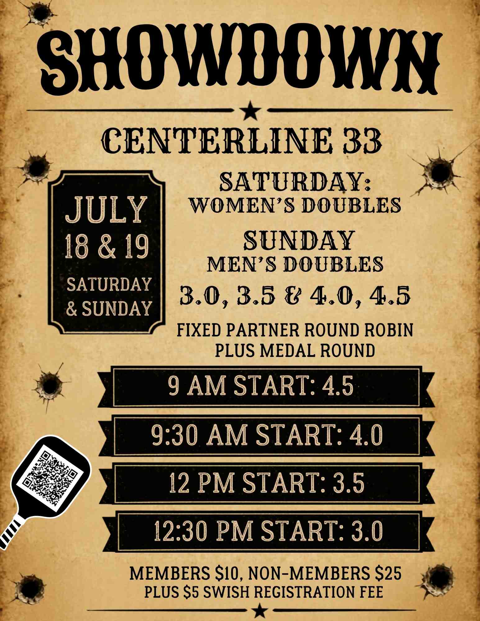 C33 Showdown Tournament Men’s & Women’s Doubles, Saturday & Sunday 18-19 2026